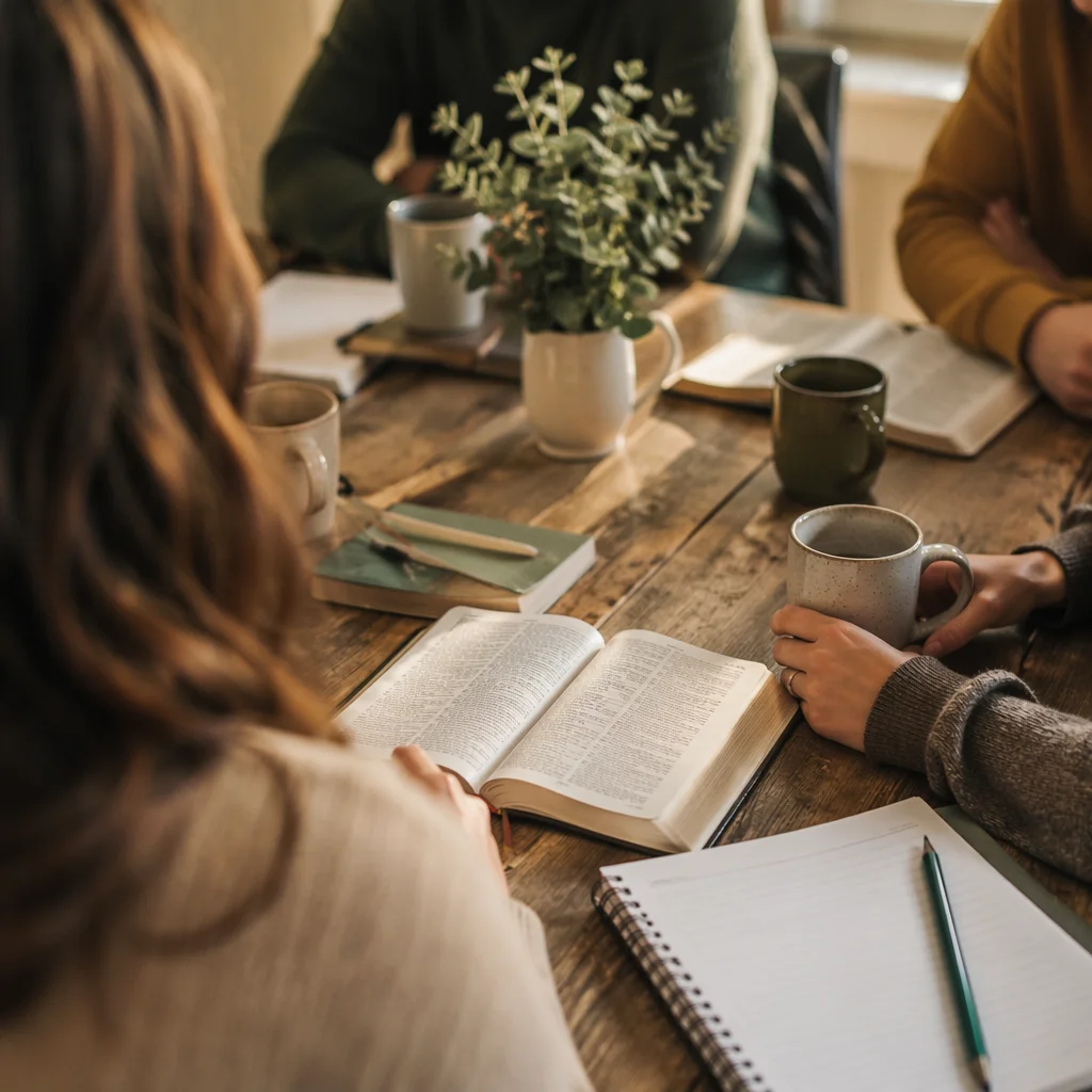 Small Bible Study Around Wooden Table