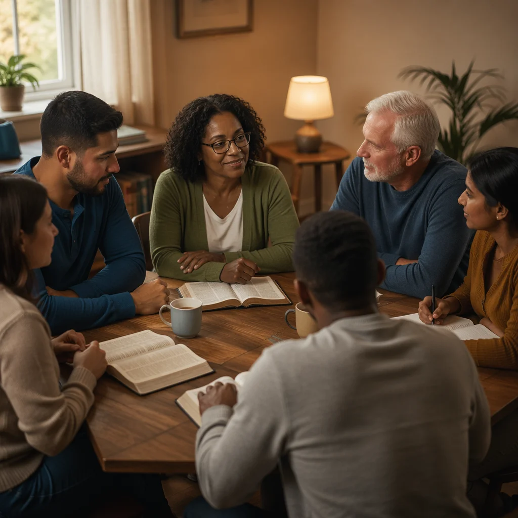 Small Group Discussion Around Wooden Table