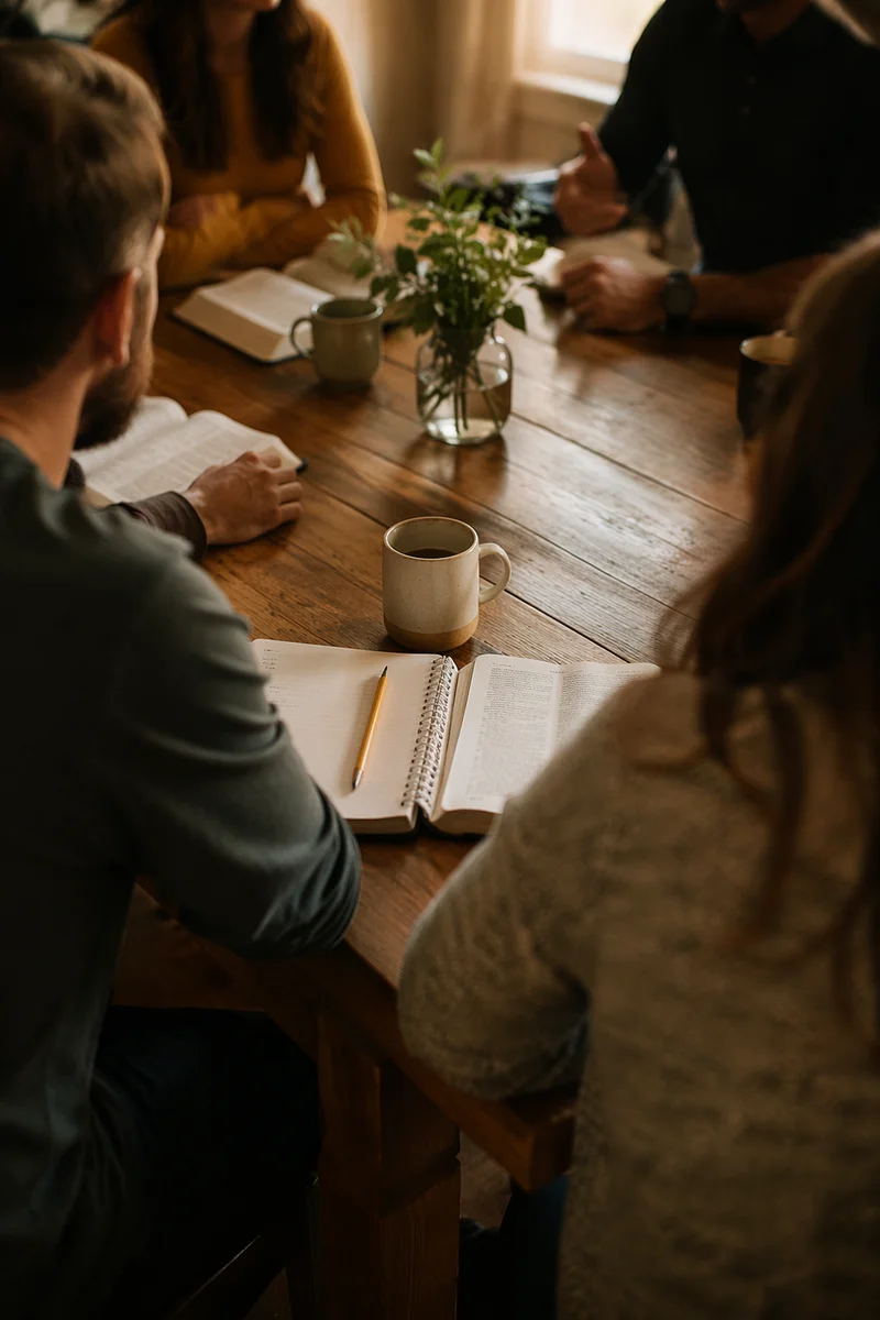 Small Group Scripture Discussion at Rustic Table