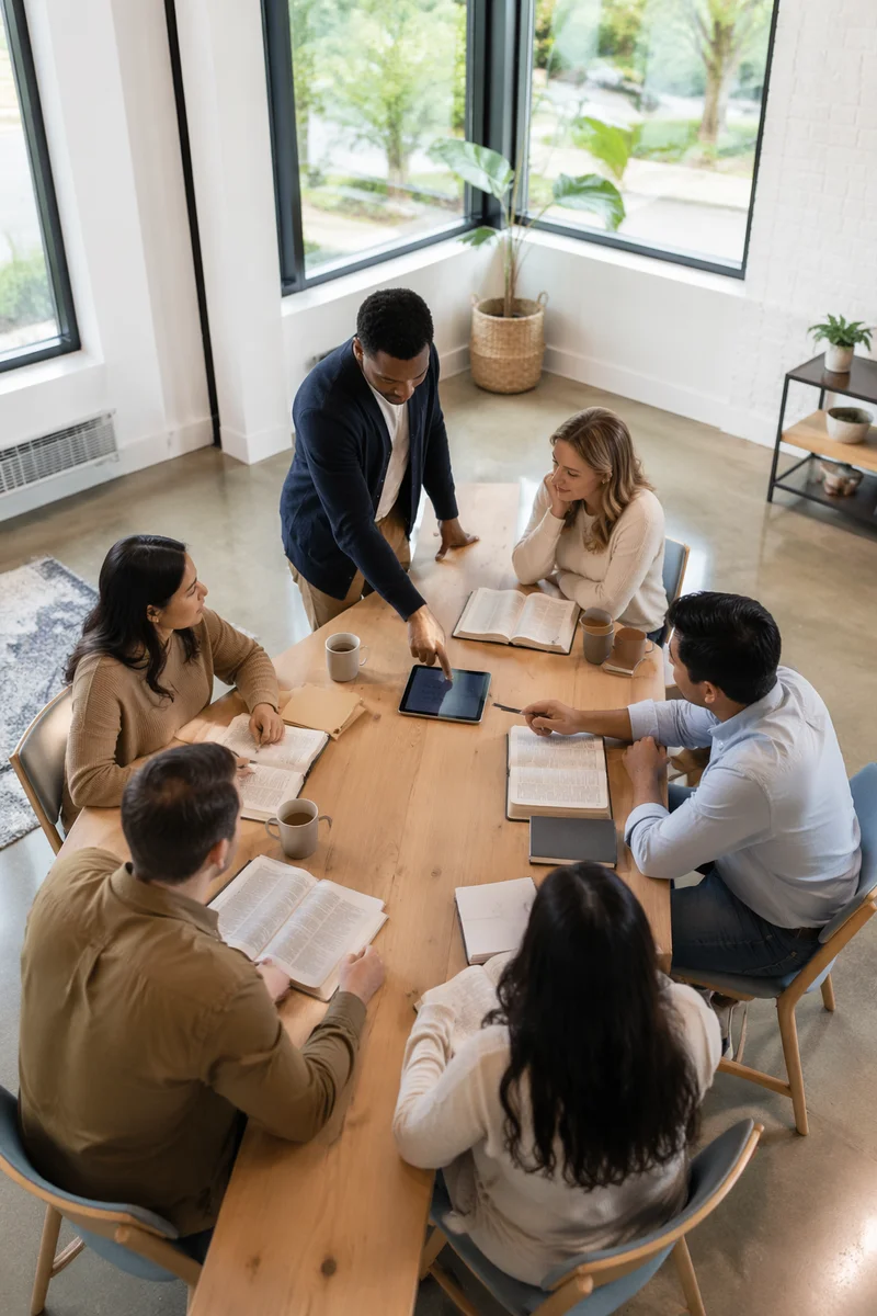 Small Church Bible Study Around Table
