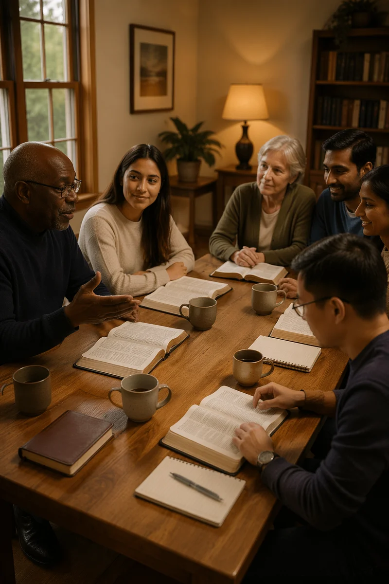 Diverse Adults Studying Together Around Table