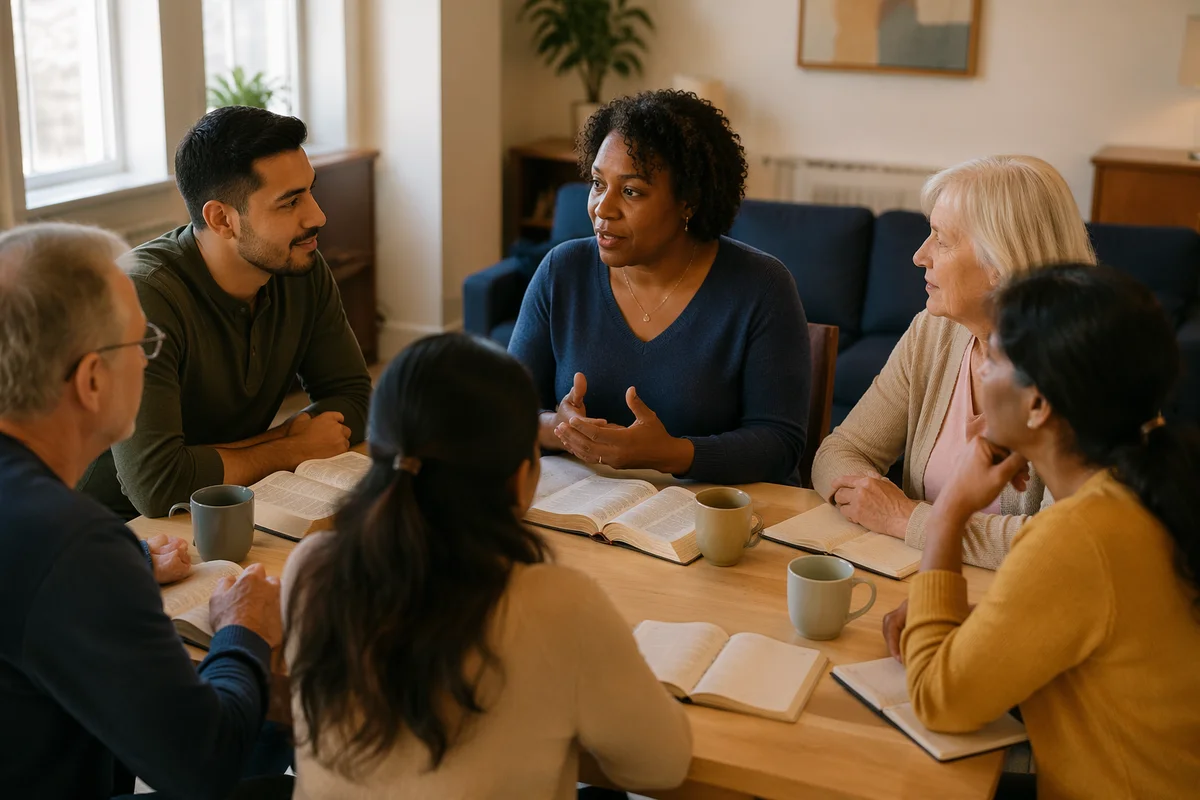 Small Group Discussion Around Wooden Table