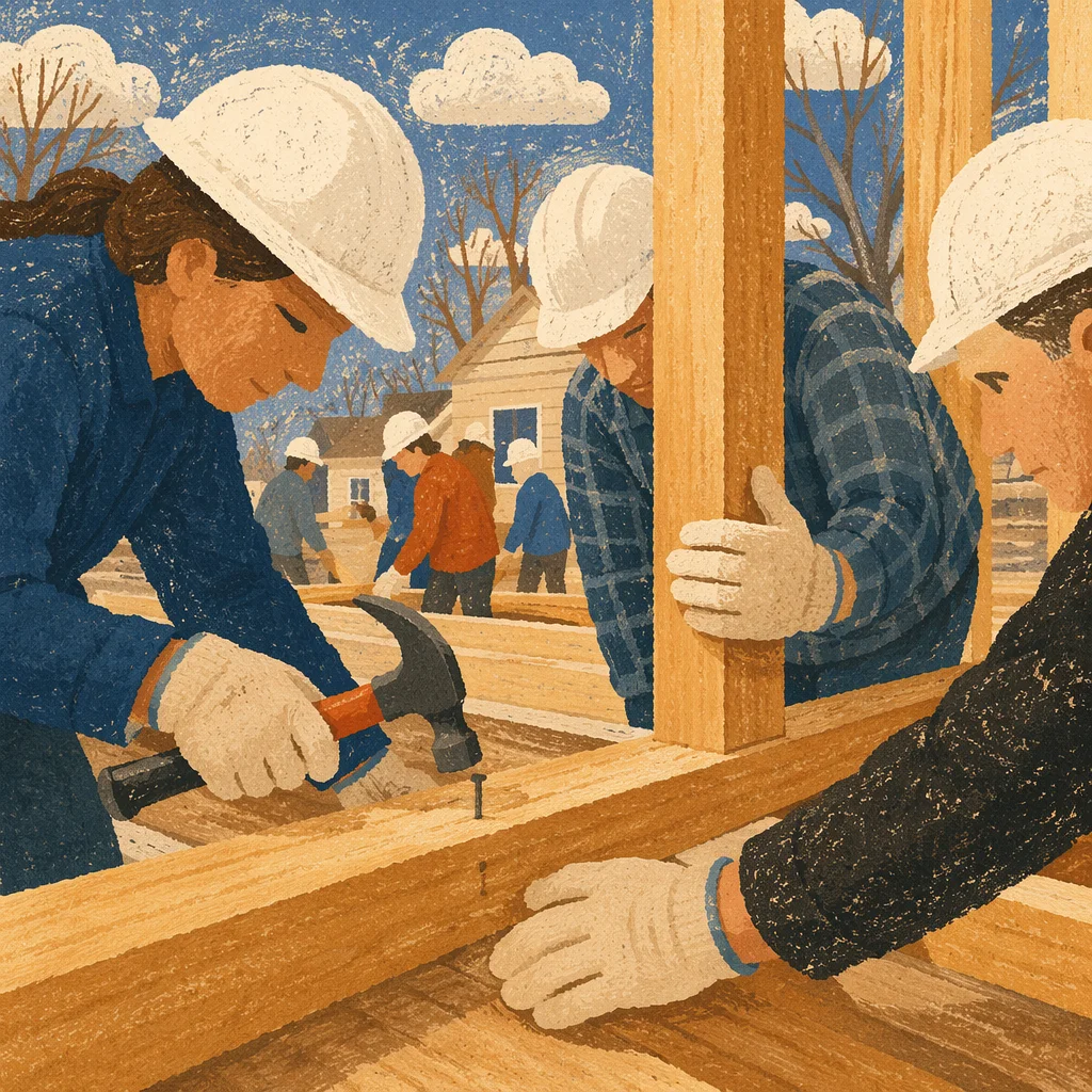 Church Volunteers Framing a House Together