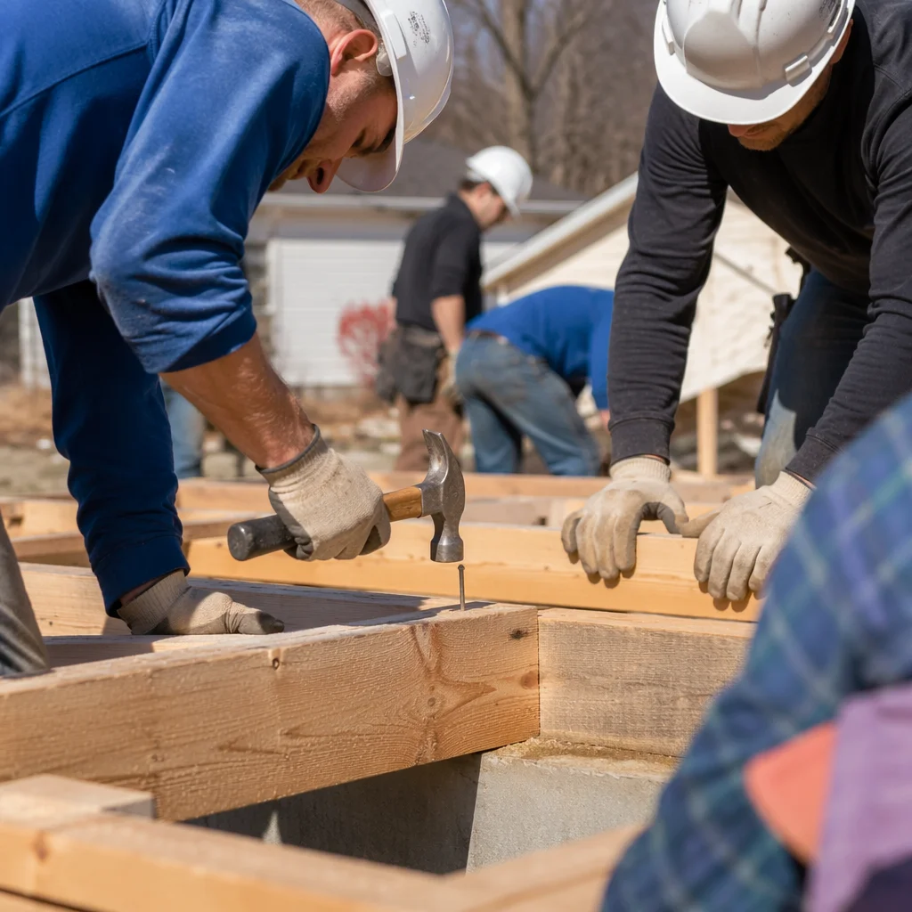 Church Volunteers Framing a House Together