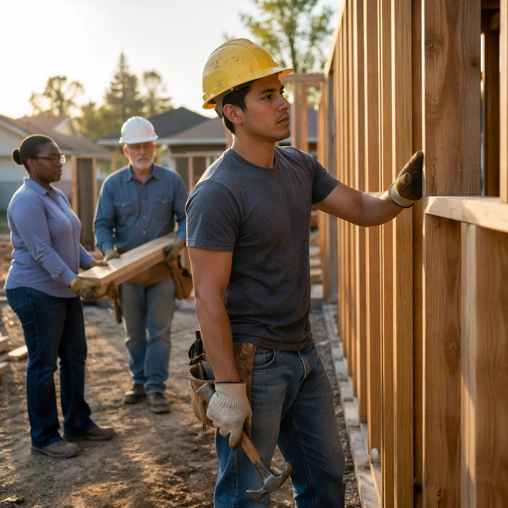 Church Volunteers at Suburban Construction Site