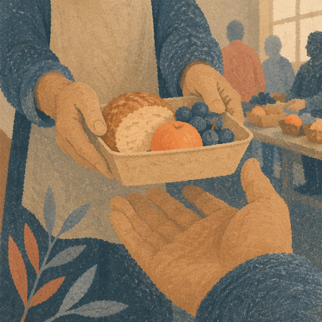 Hands Sharing Food in Church Outreach