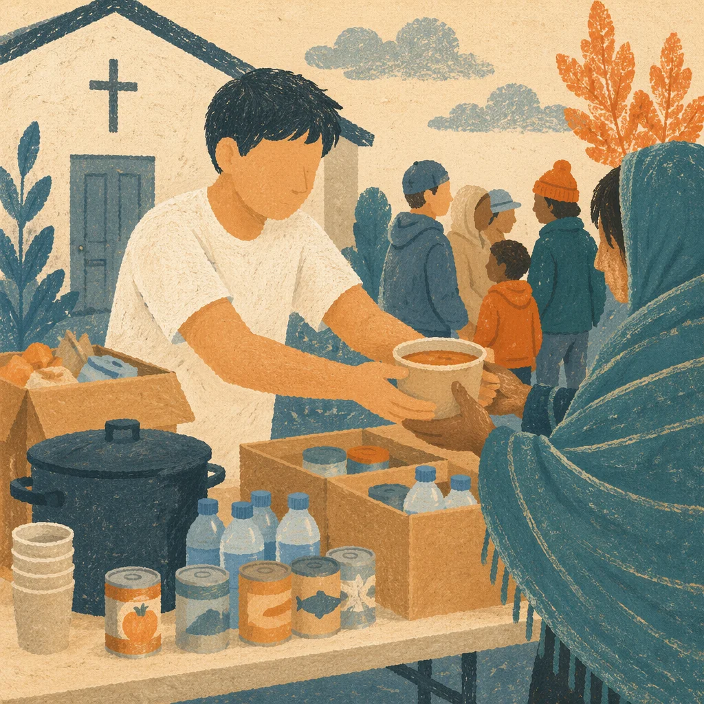 Church Hands Sharing Food in Compassion