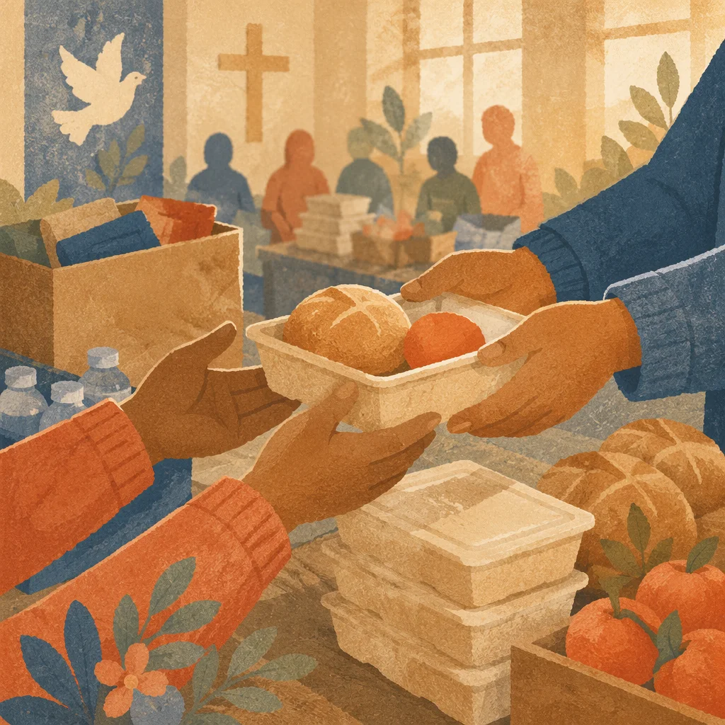 Hands Sharing Meals in Church Outreach Ministry