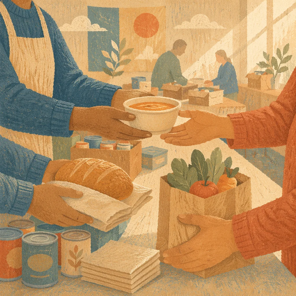 Church Volunteers Sharing Food with Compassion