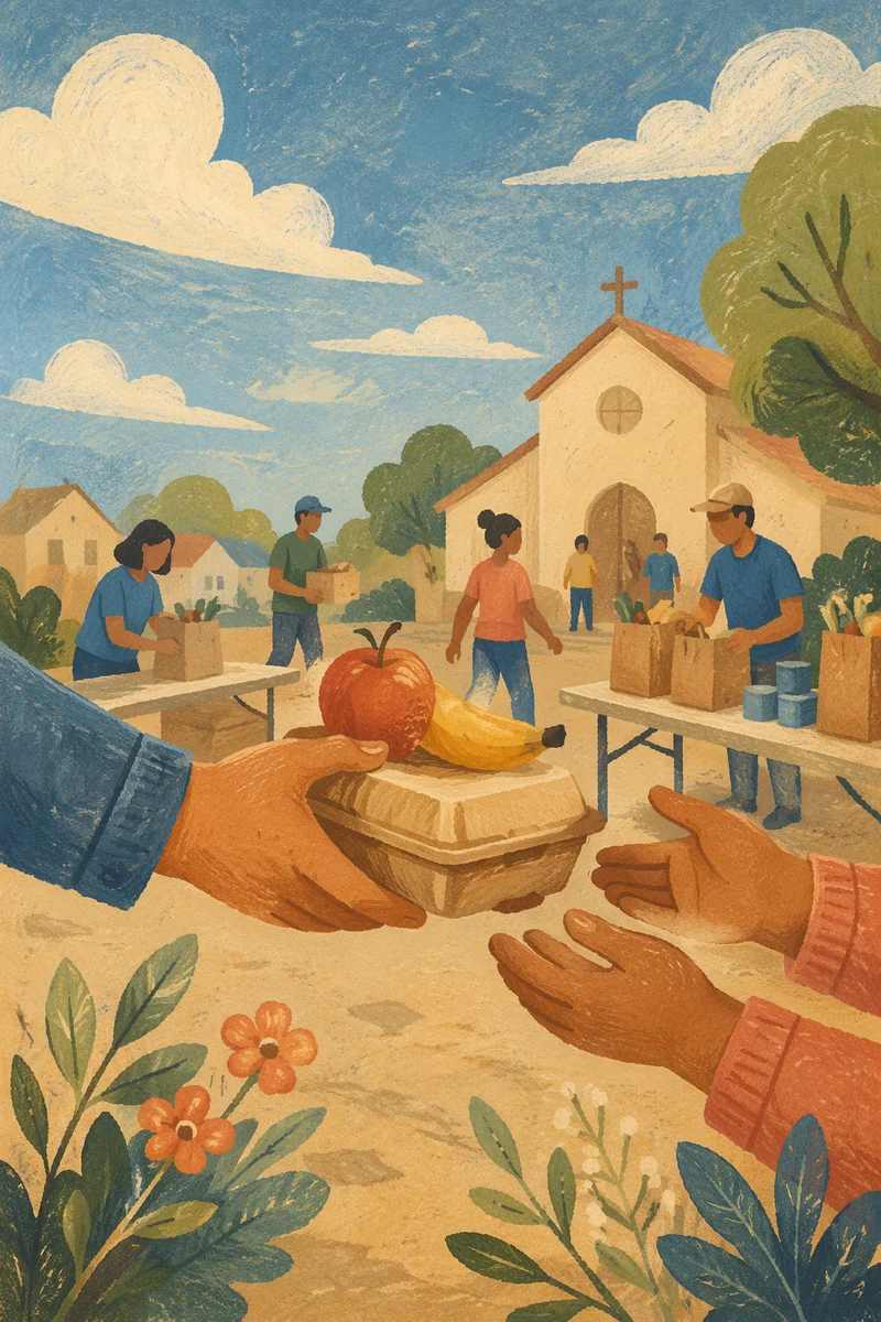 Church Hands Sharing Food in Outreach