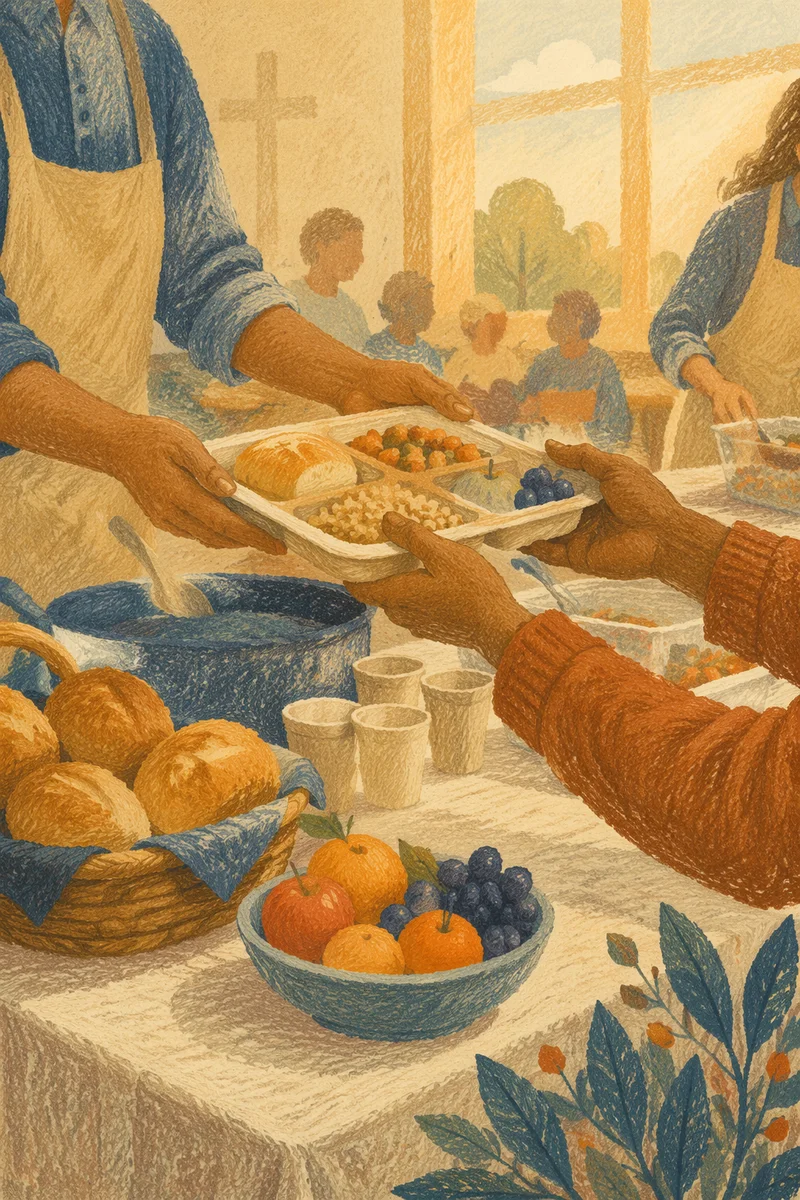 Hands Sharing Meals in Church Outreach