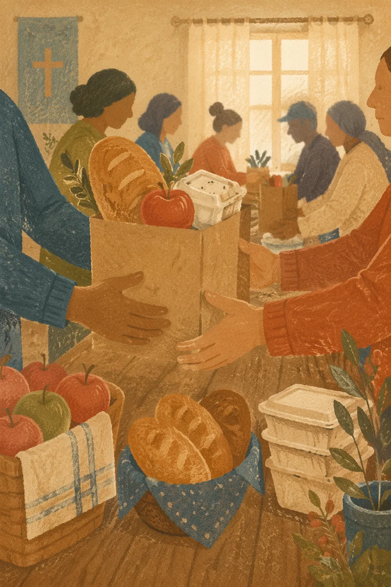 Hands Sharing Food in Church Outreach