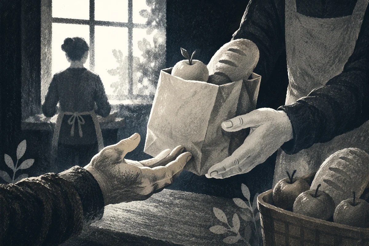 Hands Sharing Meal Bags in Church Outreach