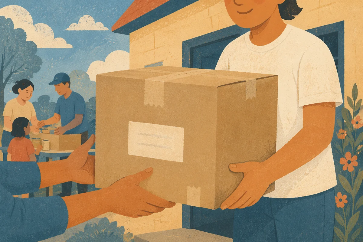 Hands Sharing Food Donation Box