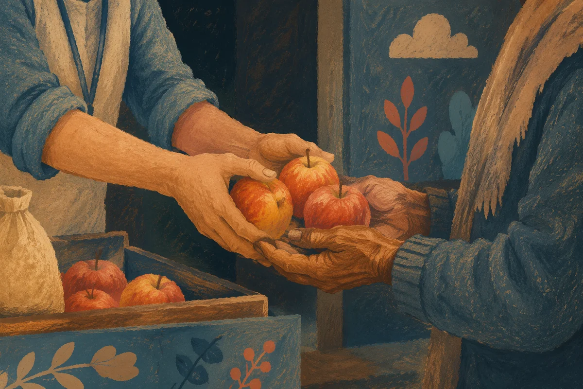Hands Sharing Apples in Outreach Ministry