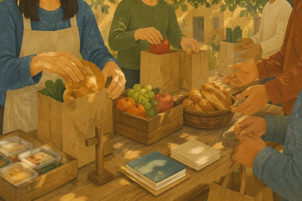 Church Volunteers Packing Food Outreach Bags