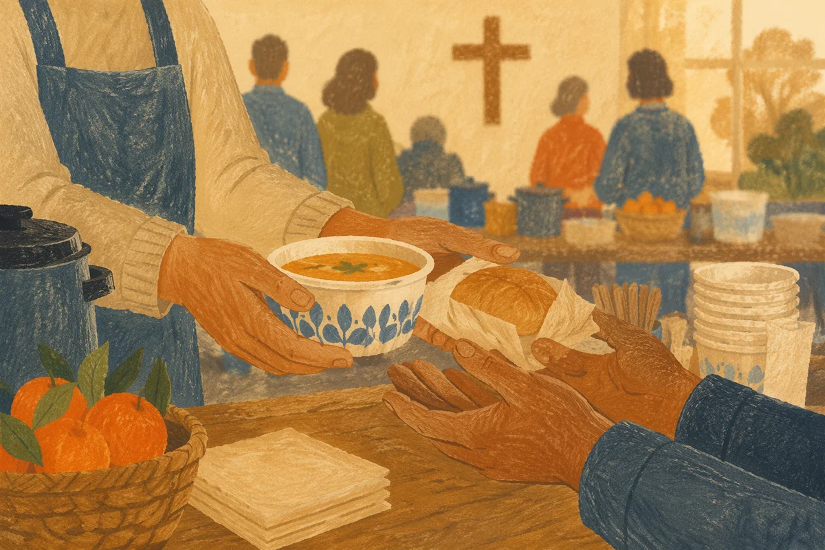 Church Outreach Hands Sharing Warm Soup