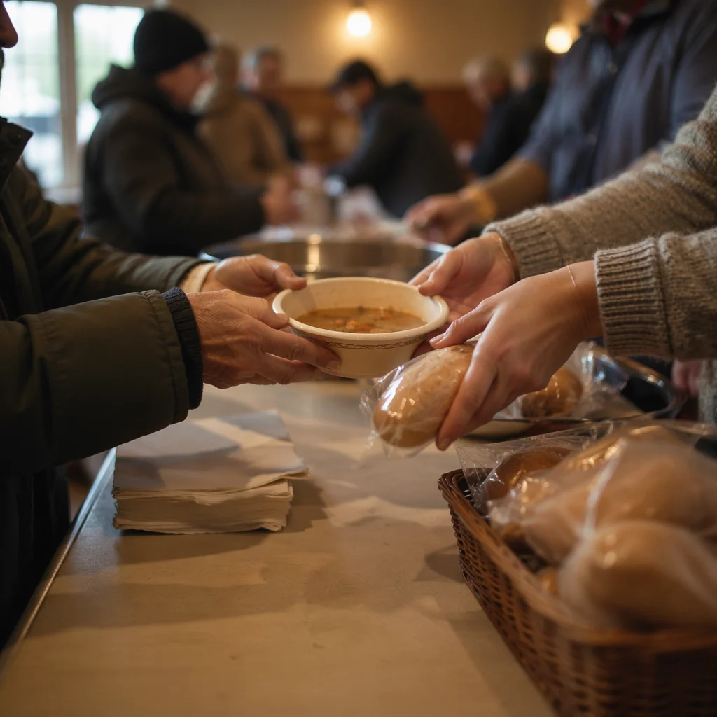 Hands Serving Meals at Church Outreach