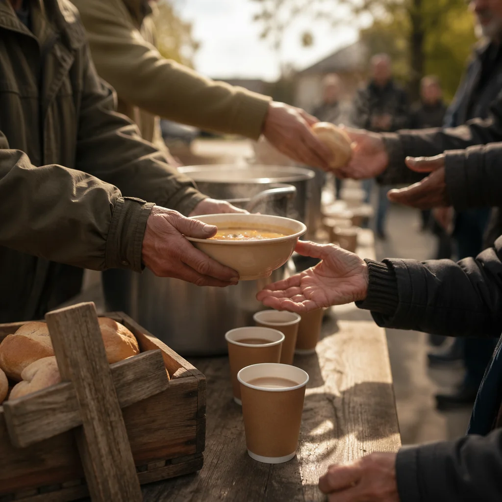 Church Outreach Hands Sharing Warm Meals
