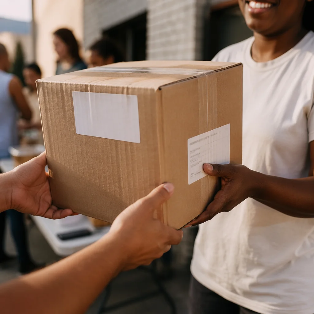 Volunteers Sharing Food Donation Box