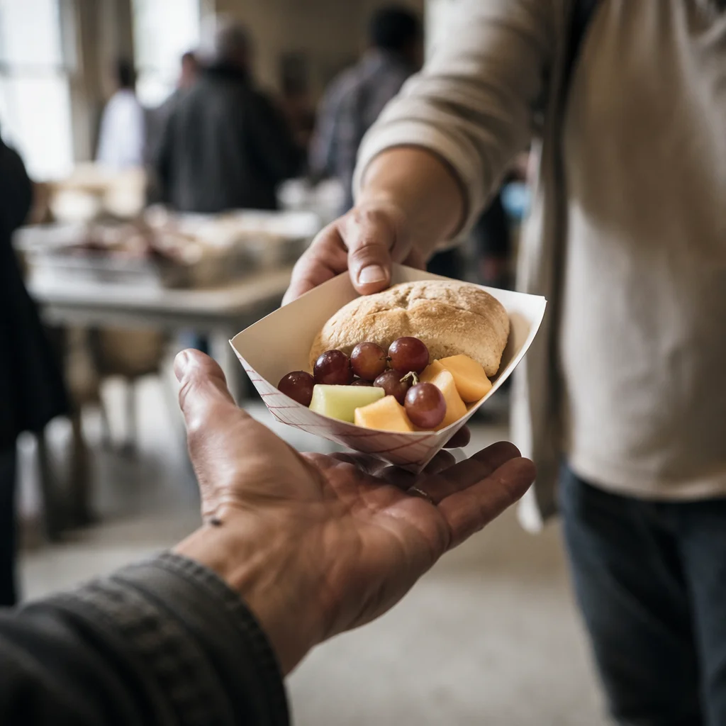 Hands Sharing Food in Church Outreach