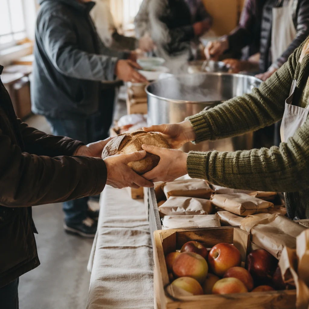 Hands Sharing Food at Church Outreach