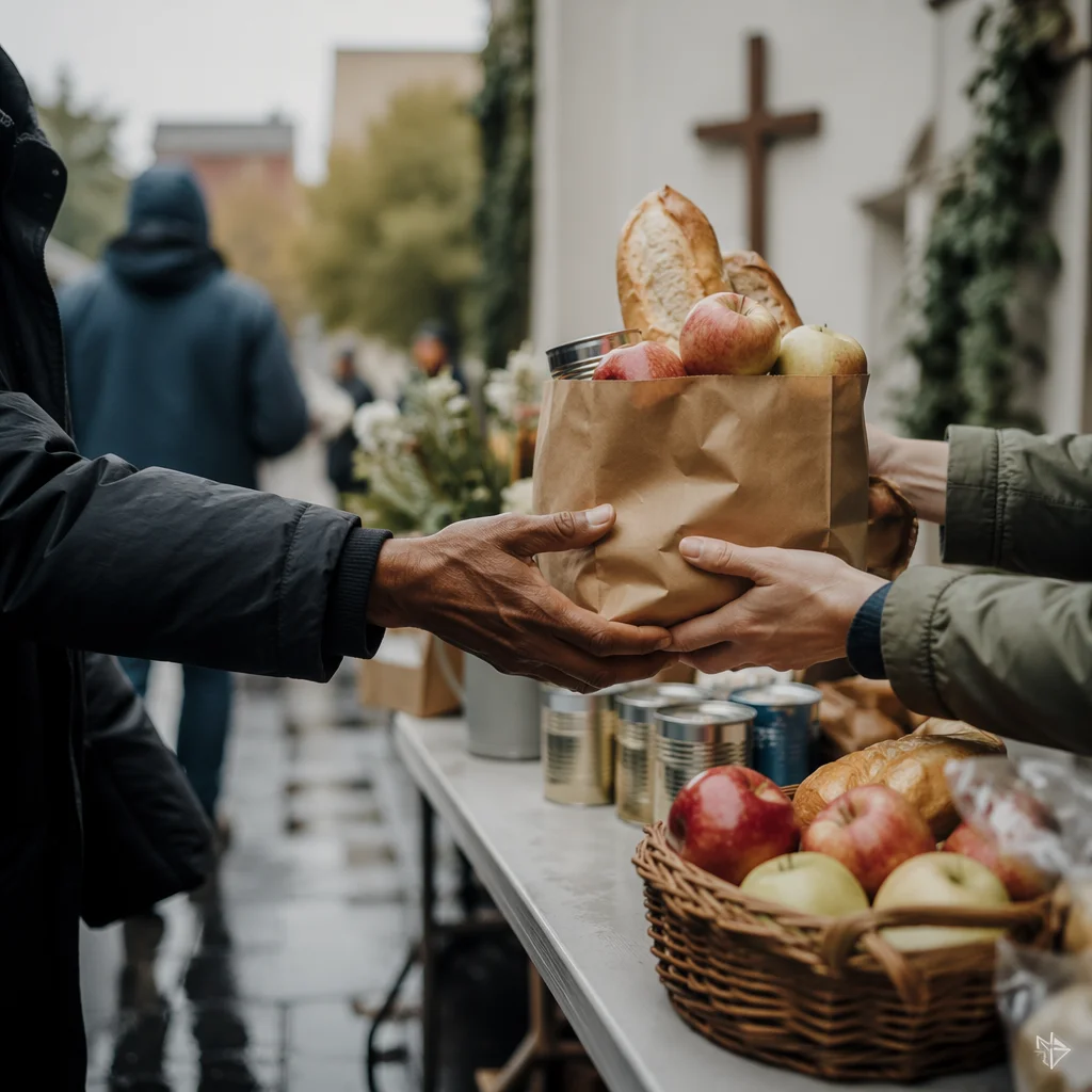 Hands Sharing Food at Church Outreach