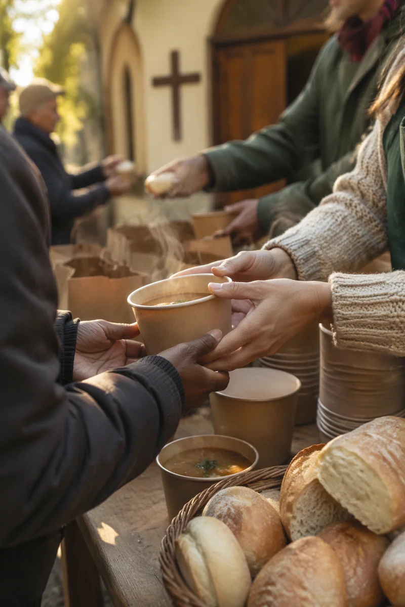 Hands Serving Meals at Church Outreach