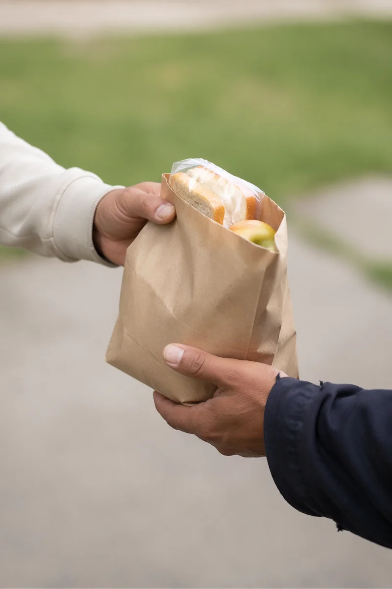 Hands Sharing Food in Outreach Ministry