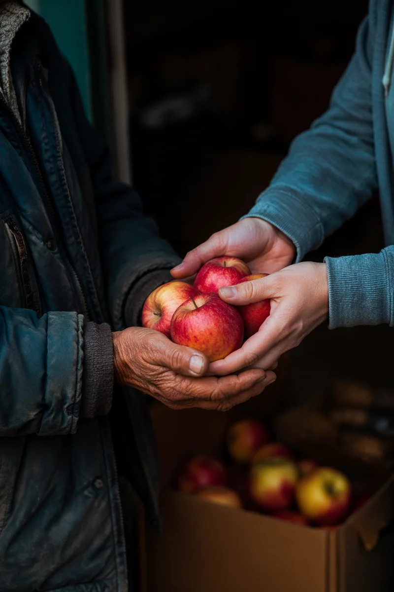 Volunteer Hands Sharing Apples in Ministry