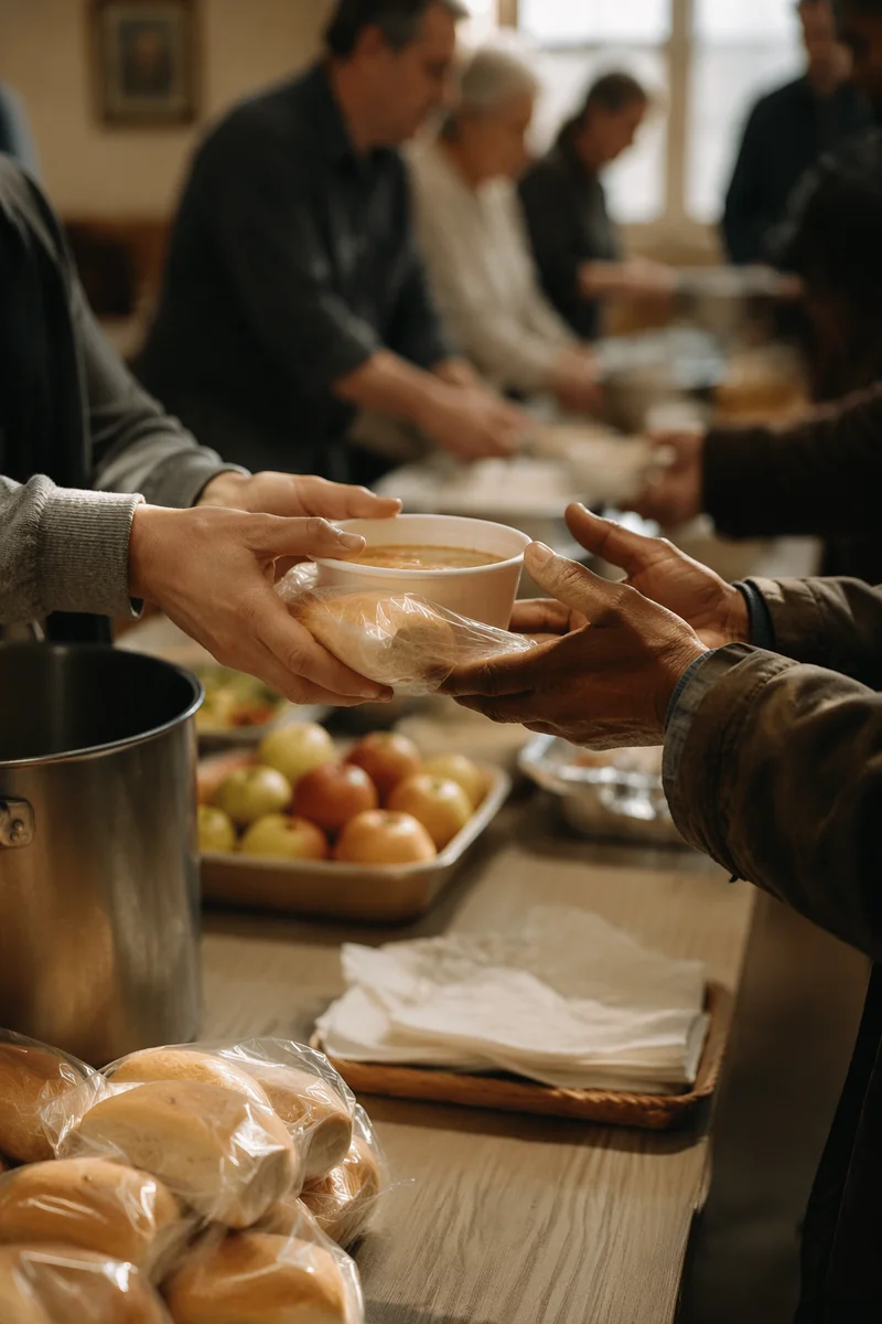 Volunteers Sharing Meals in Church Outreach