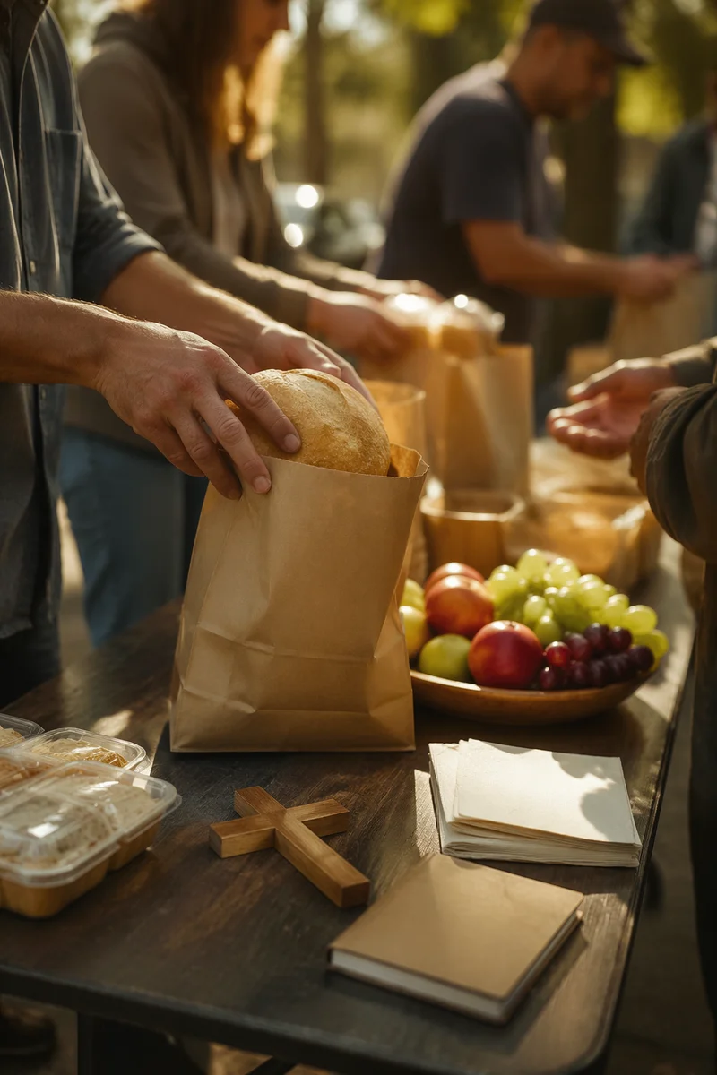Church Outreach Hands Preparing Food Bags