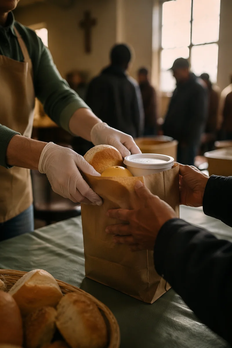Church Volunteers Sharing Warm Meals