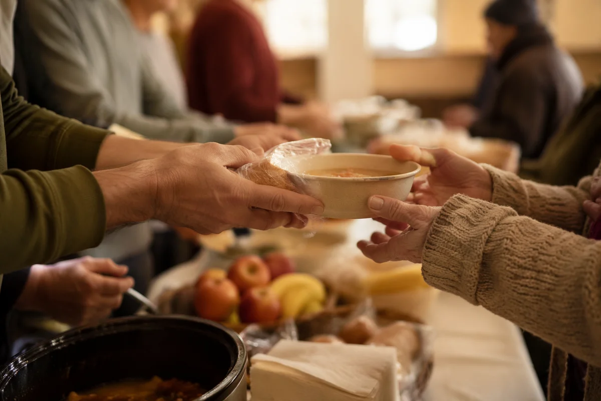 Volunteers Sharing Meals at Church Outreach