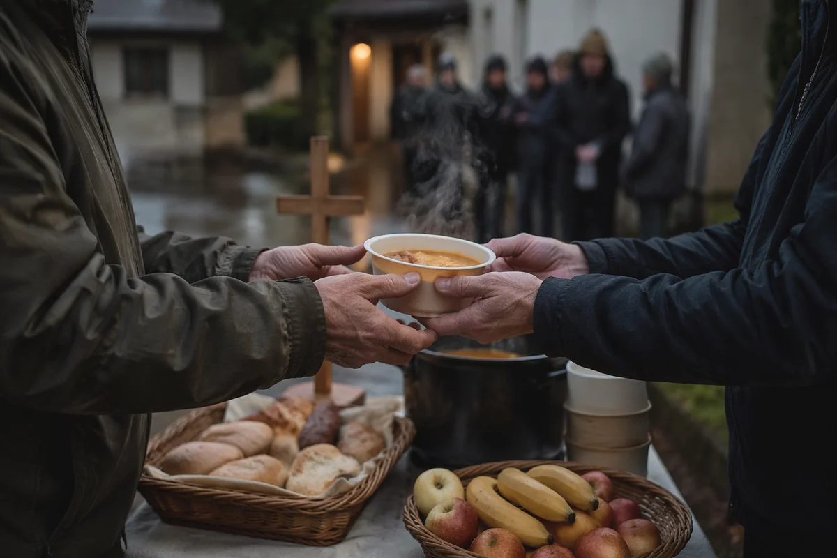 Church Volunteers Serving Warm Meals After Rain