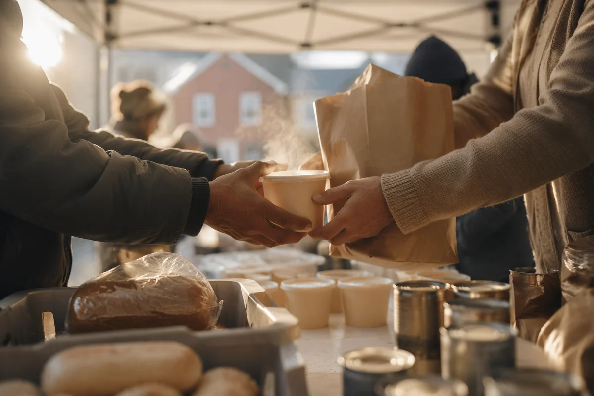 Hands Sharing Meals at Church Outreach