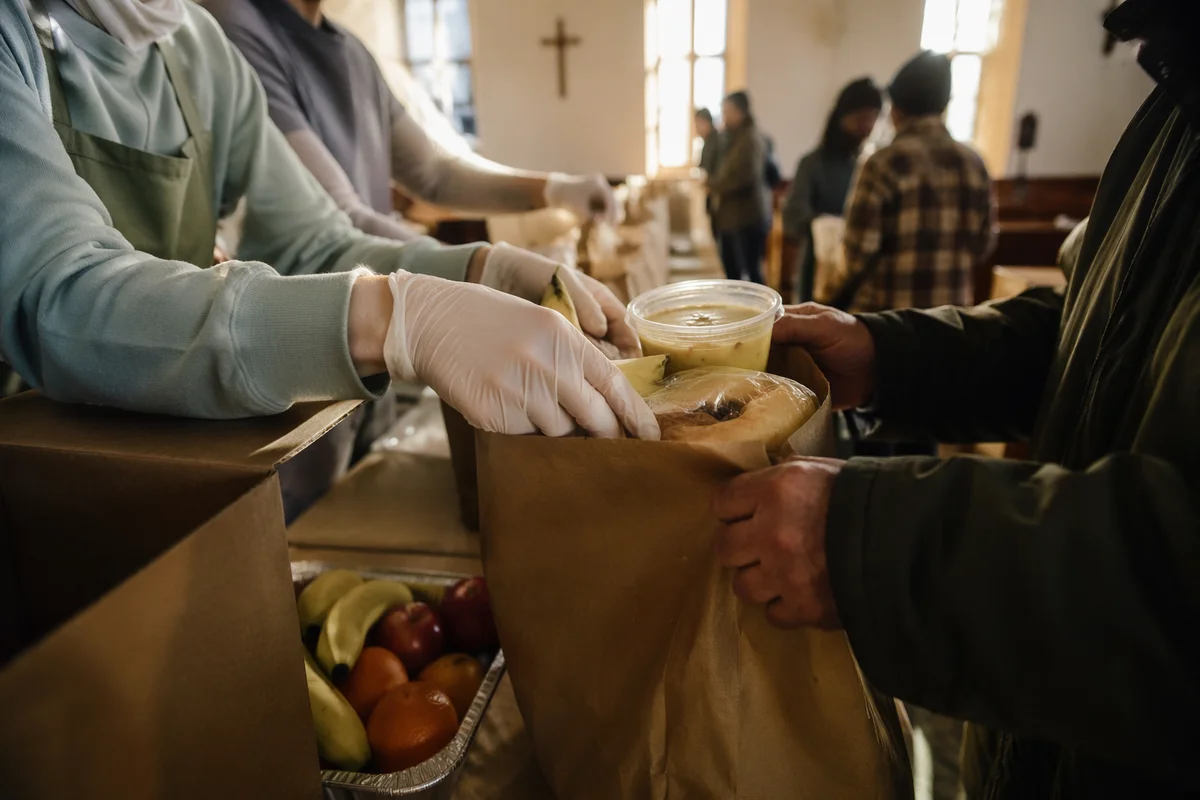 Church Volunteers Serving Warm Meals