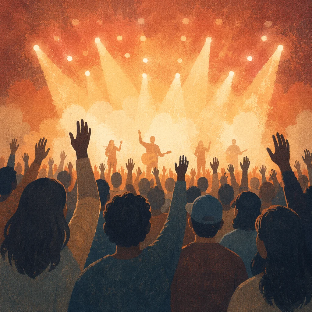 Raised Hands in Worship Concert Lights