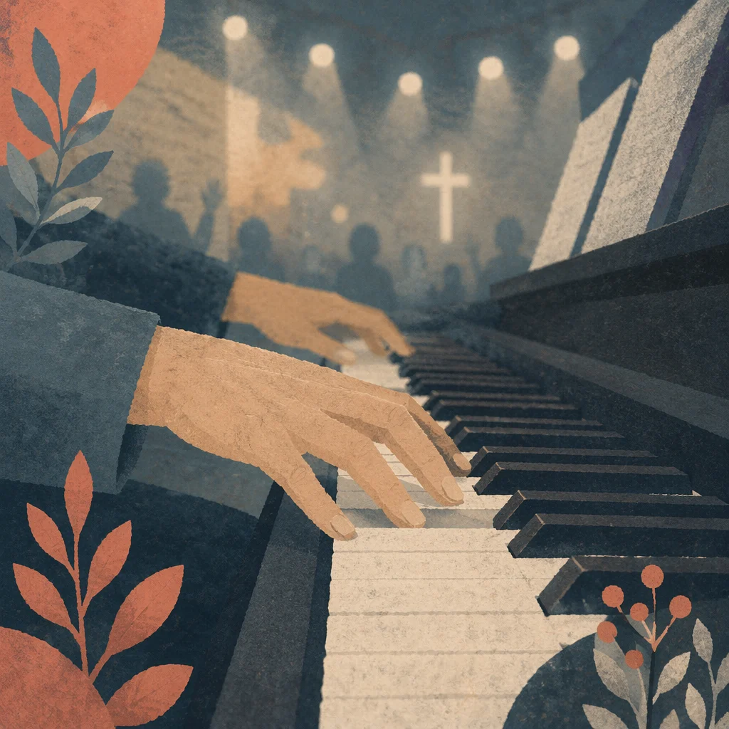 Worship Piano Hands in Sanctuary Lights