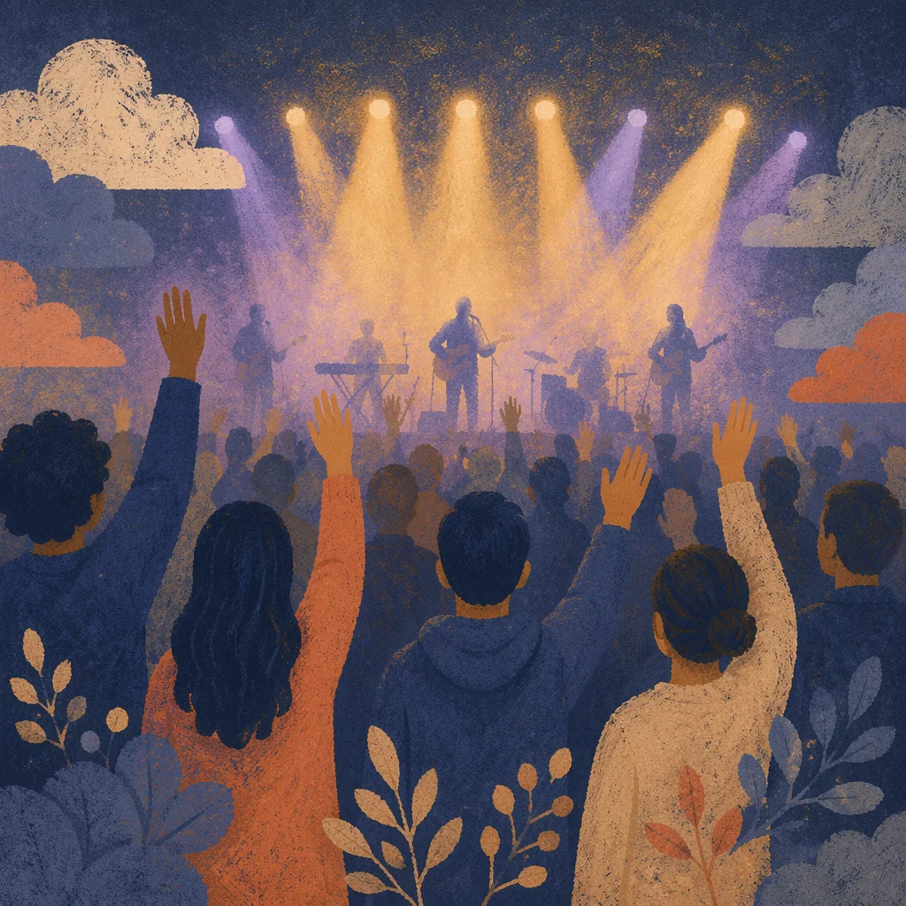 Raised Hands Worship Under Concert Lights