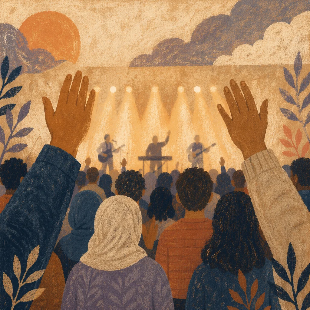 Raised Hands in Warm Worship Lights