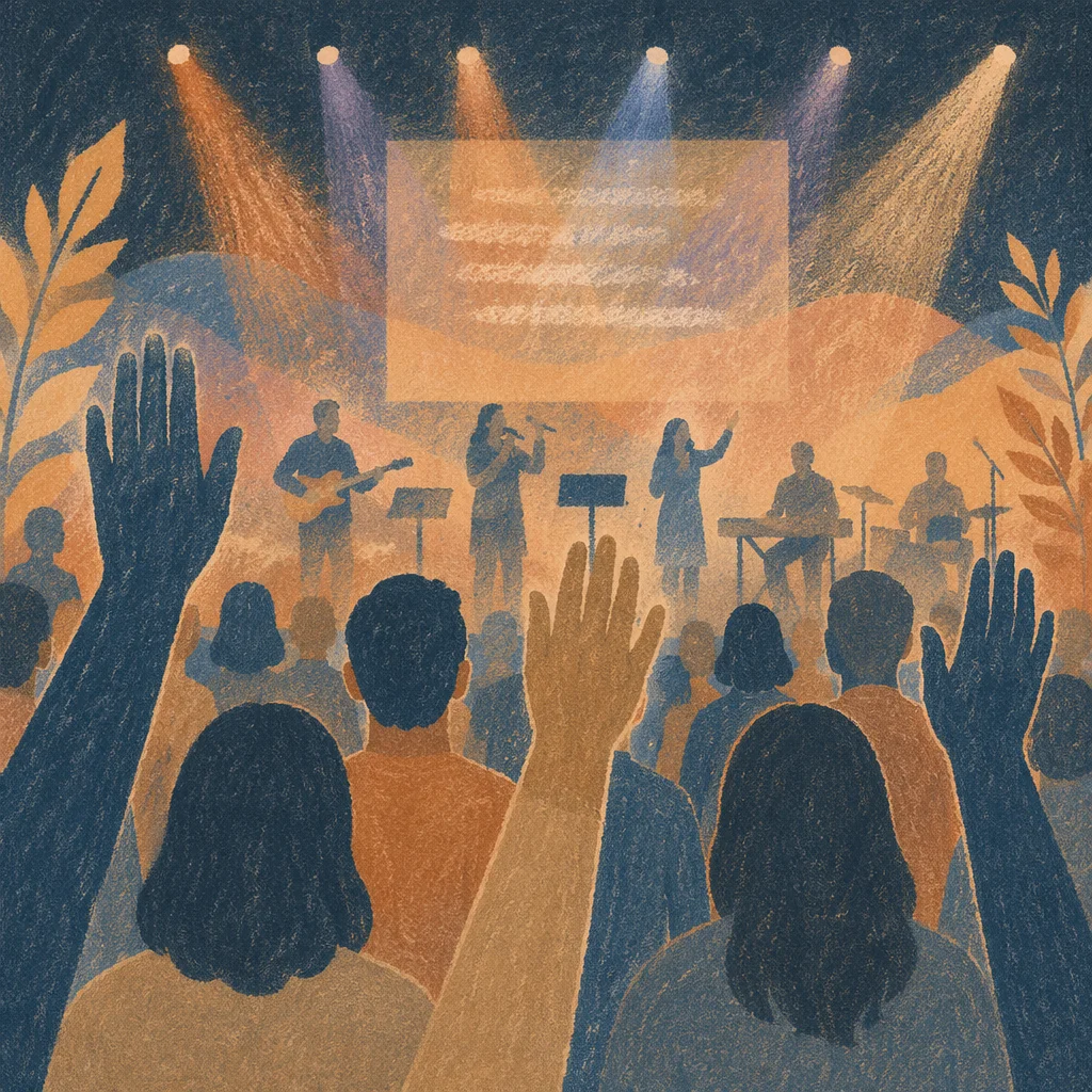 Raised Hands in Worship Concert Lights