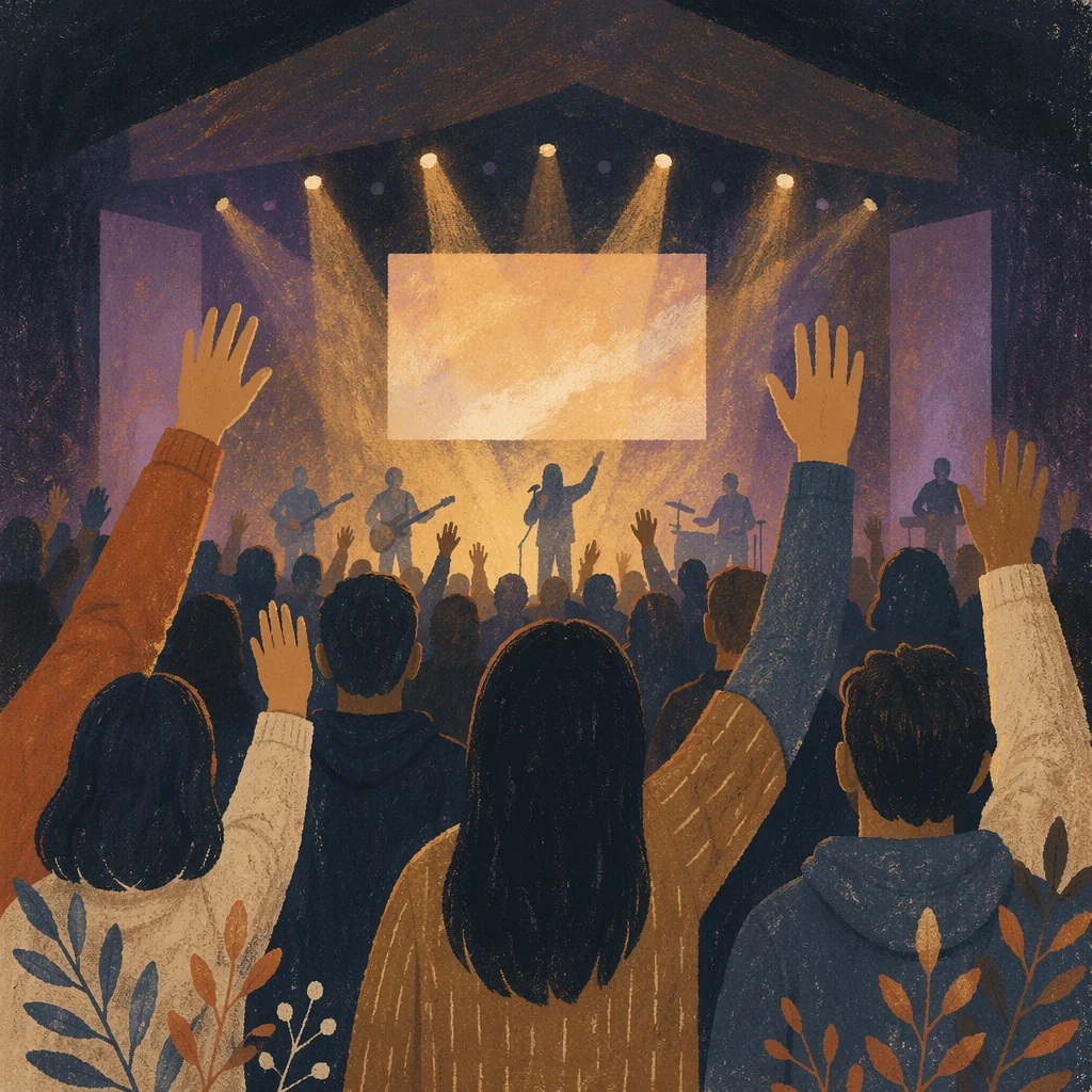 Raised Hands in Worship Concert Lights