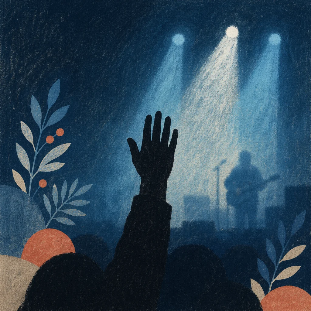 Raised Hand in Worship Concert Lights