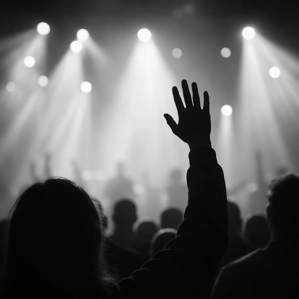Raised Hand Worship in Concert Lights