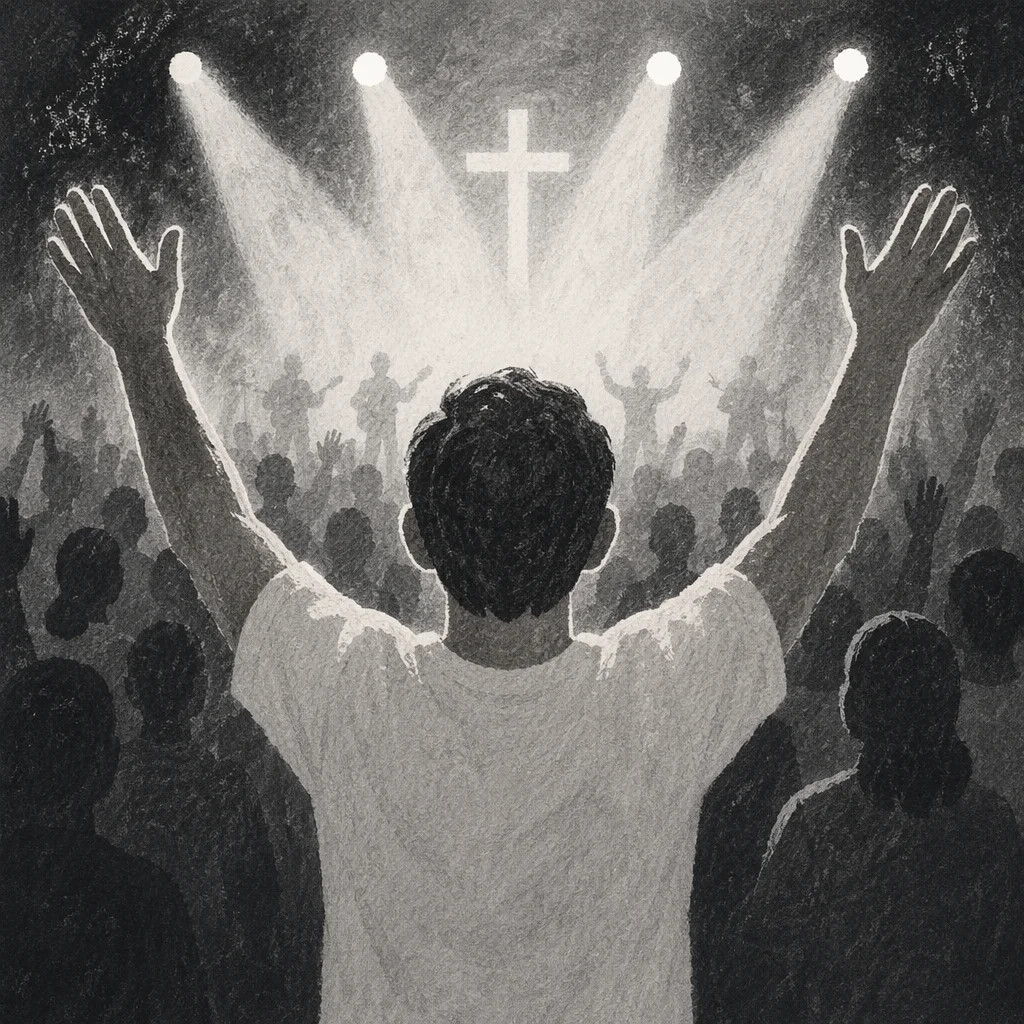 Raised Hands in Worship Concert Lights