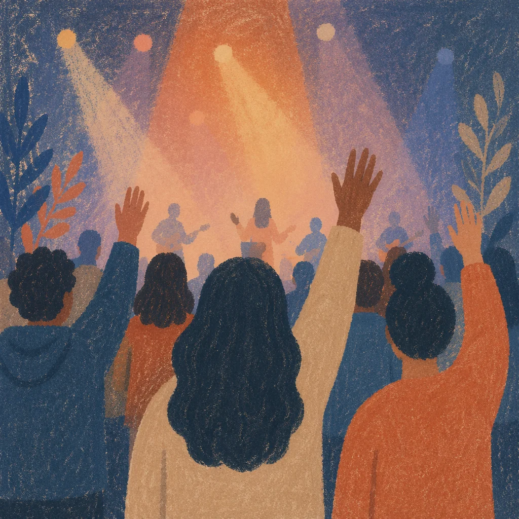 Raised Hands in Worship Concert Lights