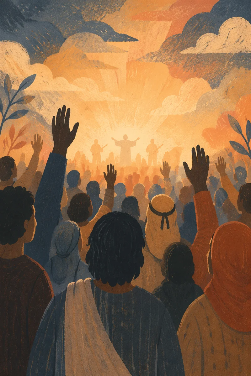 Raised Hands in Worship Concert Lights