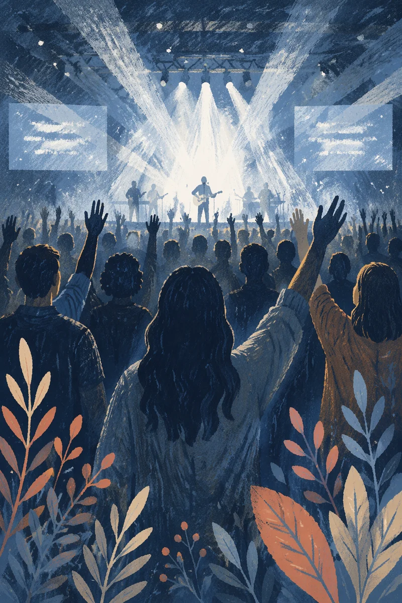 Raised Hands in Blue Worship Lights