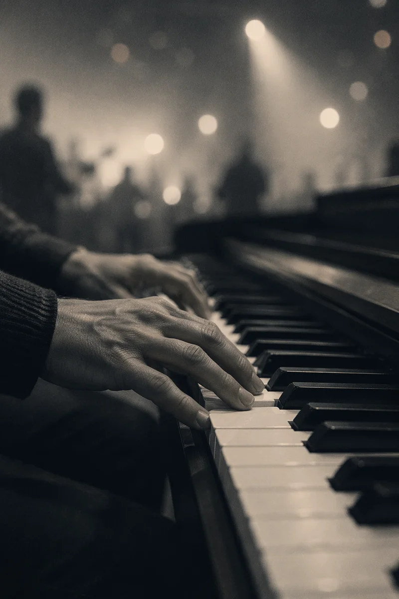 Worship Piano Hands in Sanctuary Lights